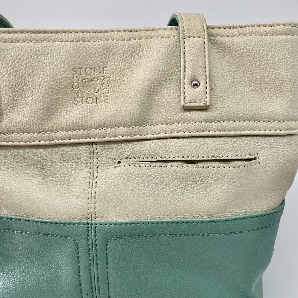 Stone & Co. Donna Mint and Cream Leather Tote Bag - Picture 4 of 8